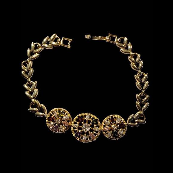 Yellow Gold Plated Bracelet W/ Beautiful Multicolor Stones - Picture 2 of 7